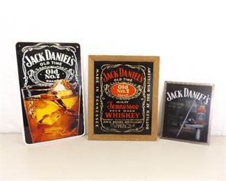 Vintage Liquor Advertising Jack Daniels No. 7 Mirror and 2 Metal Signs