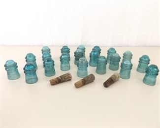 20 Antique Blue Hemingray 1893 etc. Glass Insulators