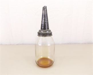 Antique Glass "The Master" Oil Bottle and Metal Top