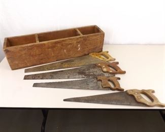 Vintage Wood Handled Saws in Custom Wood Box