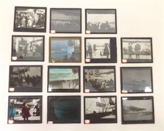 15 Antique 3"x 4" Magic Lantern Slides of Immigrants on a Boat to America