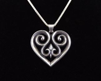 .925 Sterling Silver JAMES AVERY Heart Pendant Box Link Necklace