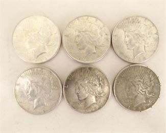 (6) 1922-D Peace Silver Dollars