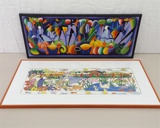 2 Framed Colorful Acrylic Ethnic Painting and Animal Print