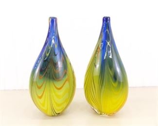 2 Hand Blown 14.5" Art Glass Vases