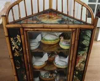 Unusual Painted Bamboo corner shelf