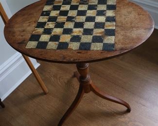 Antique tilt top with painted checkerboard