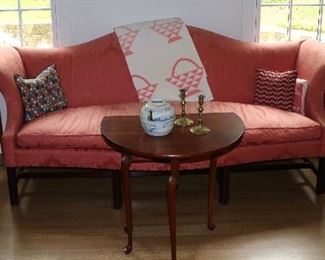 Pair Eldred Wheeler side tables and custom upholstered sofa