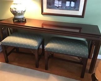 15. NOW $200 Henredon console and 2 stools   65"L x 18"D x 26.5"H  Stool  2'L x 16"W x 17"H  - was $275