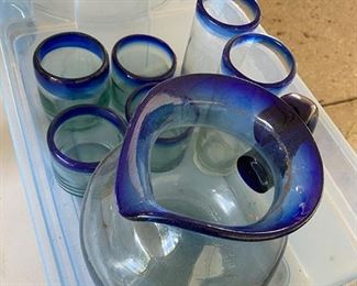 Hand blown pitcher and glasses