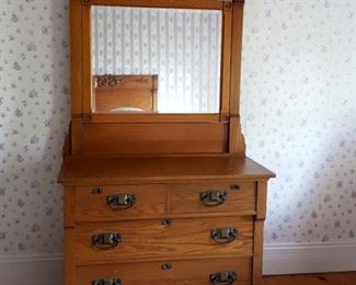 Antique Victorian Oak Headboard, Dresser w/ Mirror and Washstand - queen mattress set will be sold separately