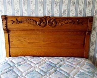 Antique Victorian Oak Headboard, Dresser w/ Mirror and Washstand - queen mattress set will be sold separately