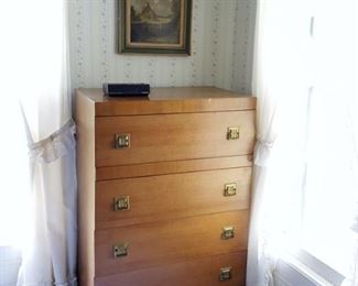 Mid-century double bed, night stand dresser and dressing table (vanity) w/mirror