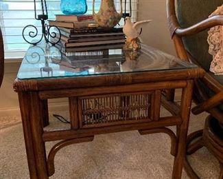 #12 - $50 - Rattan Glass Top Table - 22"W x 28"D x 20.5"H