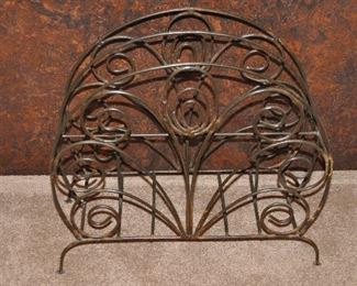 SCROLL BROWN METAL MAGAZINE HOLDER. OUR PRICE $25.00
