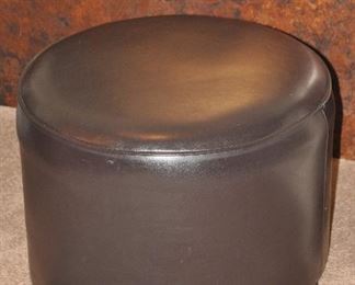FAUX LEATHER OTTOMAN, 22"DIA X 16.5"H.  OUR PRICE IS $25.00.