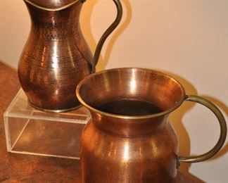 COPPER VESSELS BY JETEX INTERNATIONAL, MADE IN TURKEY.  LARGE VESSEL IS 7.5"H X 6"DIA.  OUR PRICE IS $60.00.  THE PITCHER IS 8.5"H X 6" DIA.  OUR PRICE IS $60.00.