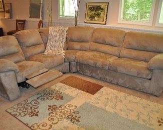 MICROFIBER SECTIONAL WITH FULL SIZE SLEEPER AND RECLINER, EACH SIDE IS 8'4".  OUR PRICE IS $2,195.00
