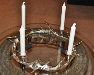 17.5" ROUND SILVER ANTLER CANDELABRA.  OUR PRICE IS $35.00.