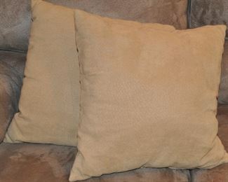 16.5" BEIGE ULTRASUEDE PILLOWS.  OUR PRICE IS $20.00 FOR THE PAIR.