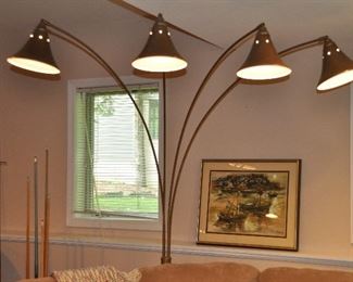 LARGE FOUR LIGHT SILVER DIMABLE ARCHING FLOOR LAMP, 85"H.  OUR PRICE IS $225.00.