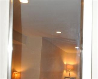 WHITE WASH AND SILVER DOUBLE FRAMED WALL MIRROR, 28" X 33.5".  OUR PRICE IS $75.00.