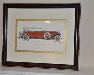 FRAMED AND MATTED DUESENBERG CAR PRINT, 18"W X 10"H. OUR PRICE $75.00