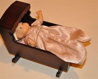 VINTAGE RARE RETIRED 8" AMERICAN GIRL BABY POLLY DOLL WITH CRADLE.  OUR PRICE IS $150.00.