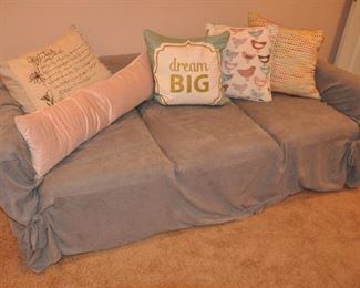 SOFA SHOWN WITH A GREY SURE-FIT FURNITURE COVER, CLASSIC FIT. OUR PRICE FOR THE SURE-FIT COVER IS $30.00.