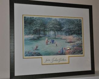 VINTAGE WALT DISNEY GALLERY PRINT BY PETER ELLENSHAW "FROM POOH'S GARDEN" FRAMED.  OUR PRICE IS $150.00.