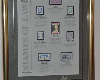FRAMED AND MATTED STAMPS OF LAW, SECOND EDITION 1993, LIMITED EDITION 684/2000, 13.5" X 17.5".  OUR PRICE IS $25.00.