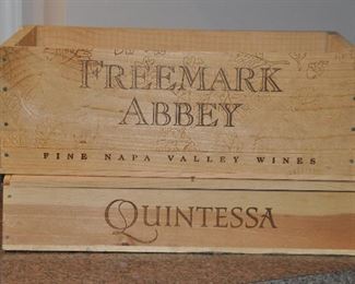 QUINTESSA NAPA VALLEY SIX BOTTLE WOODEN WINE BOX AND A LARGE FREEMARK ABBEY NAPA VALLEY (NO LID). SOLD AS A SET. OUR PRICE $60.00