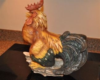 LARGE PAINTED CLAY ROOSTER, 11" W X 15"H. OUR PRICE $25.00