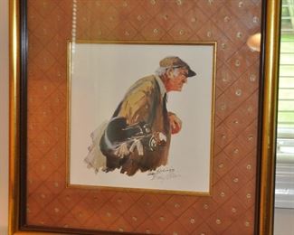 MATTED AND FRAMED DOUBLE SIGNED BY RAY ELLIS "THE CADDY", 18" X 18".  OUR PRICE IS $125.00.