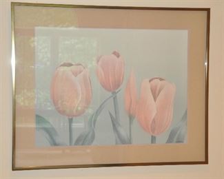 MATTED AND BRONZE FRAMED TULIP PRINT "TULIPS II" BY K.D. PARKS, 30.5" X 24".  OUR PRICE IS $75.00.