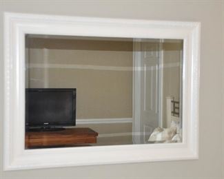 IVORY RESIN BEVELED WALL MIRROR, 43.5" X 31.5".  OUR PRICE IS $75.00.