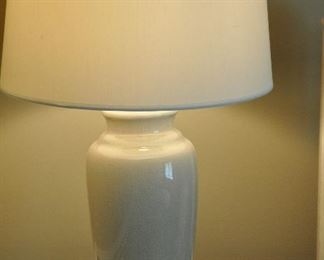 OFF WHITE GINGER JAR STYLE LAMP, 24"H.  SHADE DIAMETER IS 13".  OUR PRICE IS $48.00.