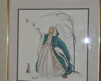 FRAMED AND MATTED NEEDLEPOINT ANGEL.  OUR PRICE IS $40.00.