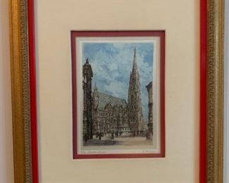 Framed Etching Vienna Landmark