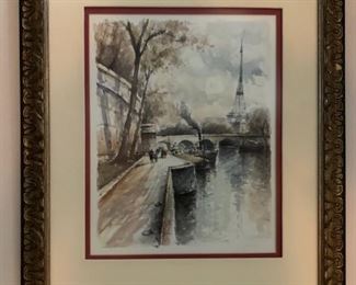 Framed Watercolor Paris Scene by W. WROEBER