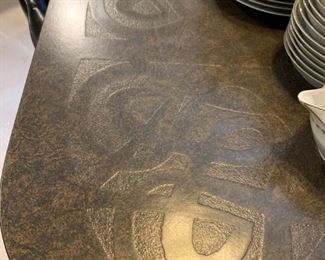 Dated Chromcraft Patterned Dinette Kitchen Set with Leaf and 6 Swivel Barrel Chairs