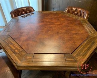 Vintage Game Table with 4 Rolling Chairs