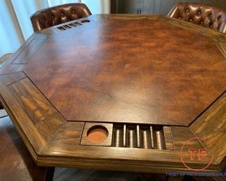Vintage Game Table with 4 Rolling Chairs