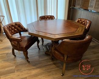 Vintage Game Table with 4 Rolling Chairs
