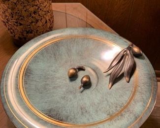 Mid Century PAL BELL Olive Branch Brass Compote Plate Tray - Made in Israel