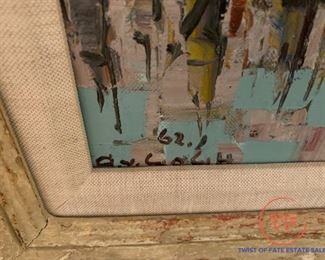 Framed Oil on Canvas - Cityscape Scene by CALIGH