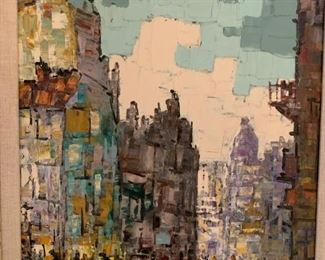 Framed Oil on Canvas - Cityscape Scene by CALIGH