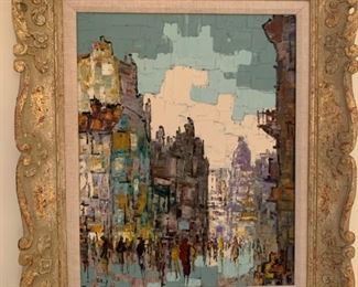 Framed Oil on Canvas - Cityscape Scene by CALIGH