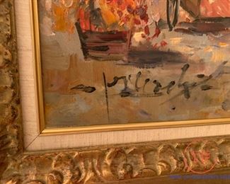 Framed Oil on Canvas - Dutch Flower Market Scene by OLTMAN