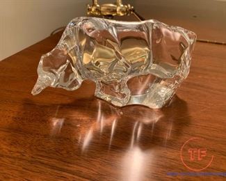 BACCARAT Signed Crystal Glass Bull Figurine